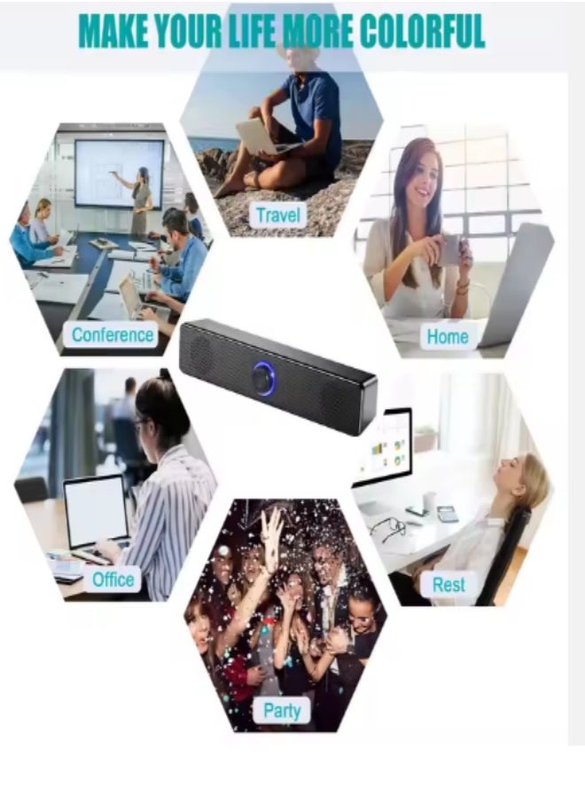 DUNISO - Computer speaker, USB wired Bluetooth speaker, with two full range speakers, independent knob adjustment, surround sound stereo anti magnetic noise reduction, suitable for laptops, tablets, and mobile phones, black - Image 1