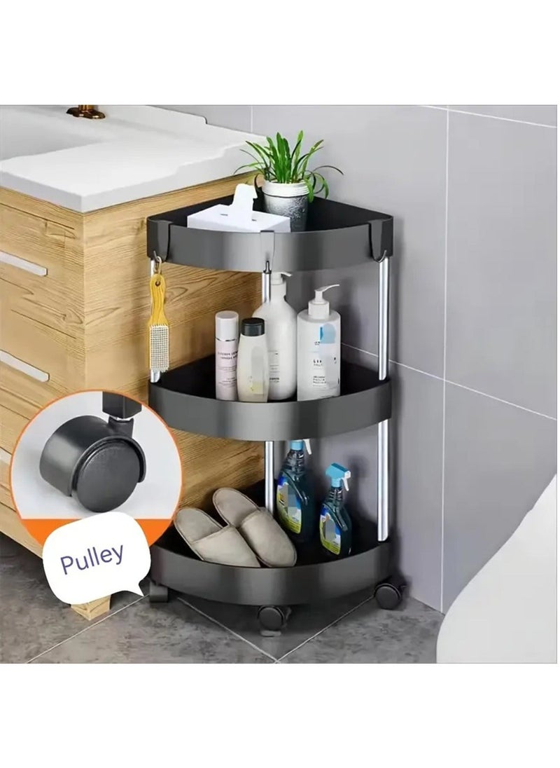 Hihonor Corner Storage Shelf Bathroom, 5 Tiers Movable Storage Rack with Detachable Rolling Wheels, Large Capacity Space Saving Corner Organizer, Hollow-Out Drainage Hole Design, White  - Image 2