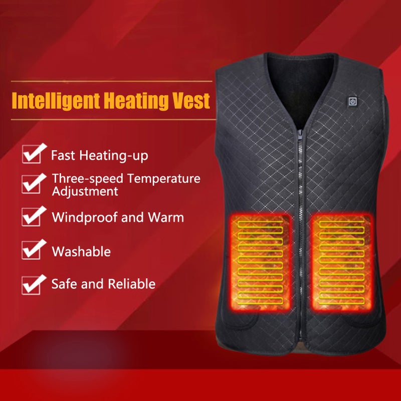 Heating Vest: Black M Size, Anti-static Lightweight Polyester, 5 Heated Areas - 3 Level Temperature Control, Carbon Nanofiber Heating Elements for Outdoor Sports & Winter Daily Use - Image 2