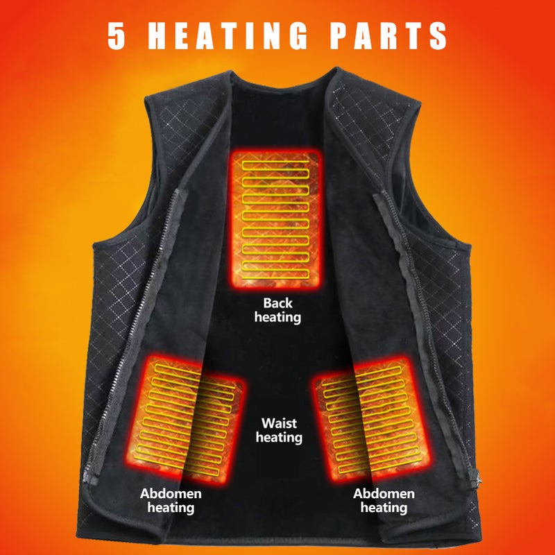 Heating Vest: Black M Size, Anti-static Lightweight Polyester, 5 Heated Areas - 3 Level Temperature Control, Carbon Nanofiber Heating Elements for Outdoor Sports & Winter Daily Use - Image 3
