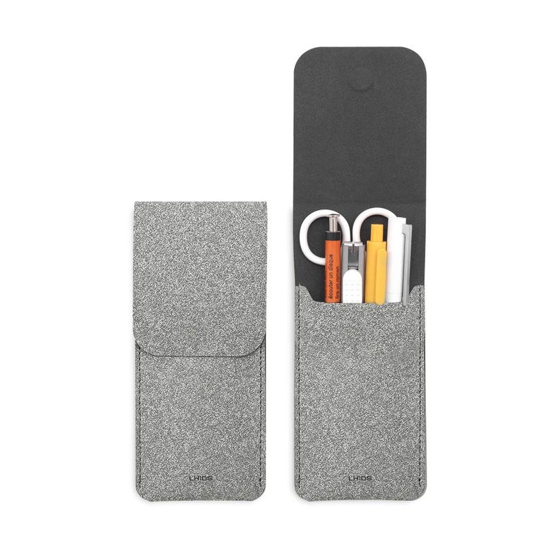 LHiDS Leather Pencil Pouch Pen Bag for Three Fountain Ballpoint Rollerball Pens Small Pencil Case Travel Bags Organizer Grey