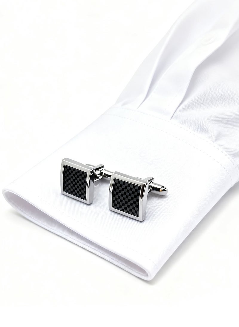 DB Innov. Cufflinks, Square Arc-Shaped Carbon Fiber Pattern Cufflinks, 2 PCS in One Set Copper Material Jewelry Specially Design for Men's Shirt Wedding Business Gift with Delicate Package Box. - Image 2