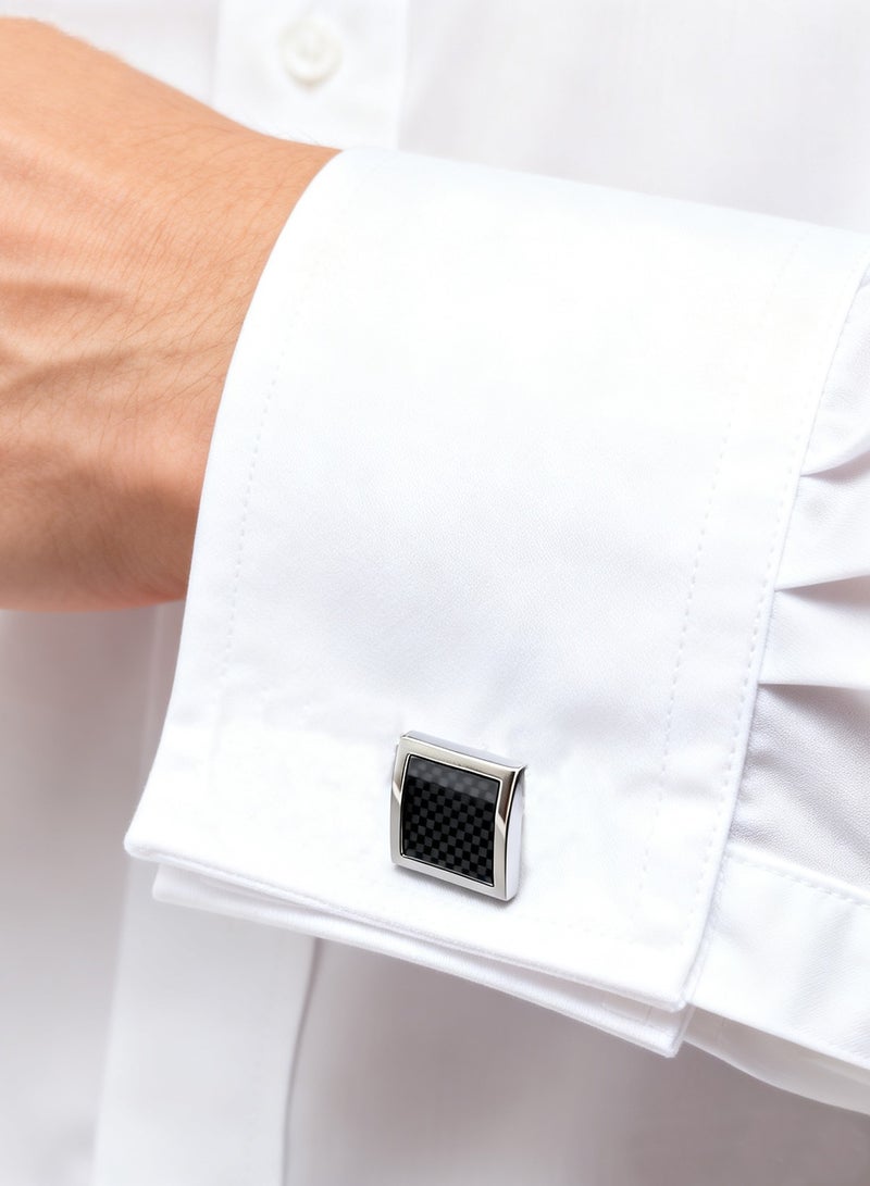 DB Innov. Cufflinks, Square Arc-Shaped Carbon Fiber Pattern Cufflinks, 2 PCS in One Set Copper Material Jewelry Specially Design for Men's Shirt Wedding Business Gift with Delicate Package Box. - Image 3