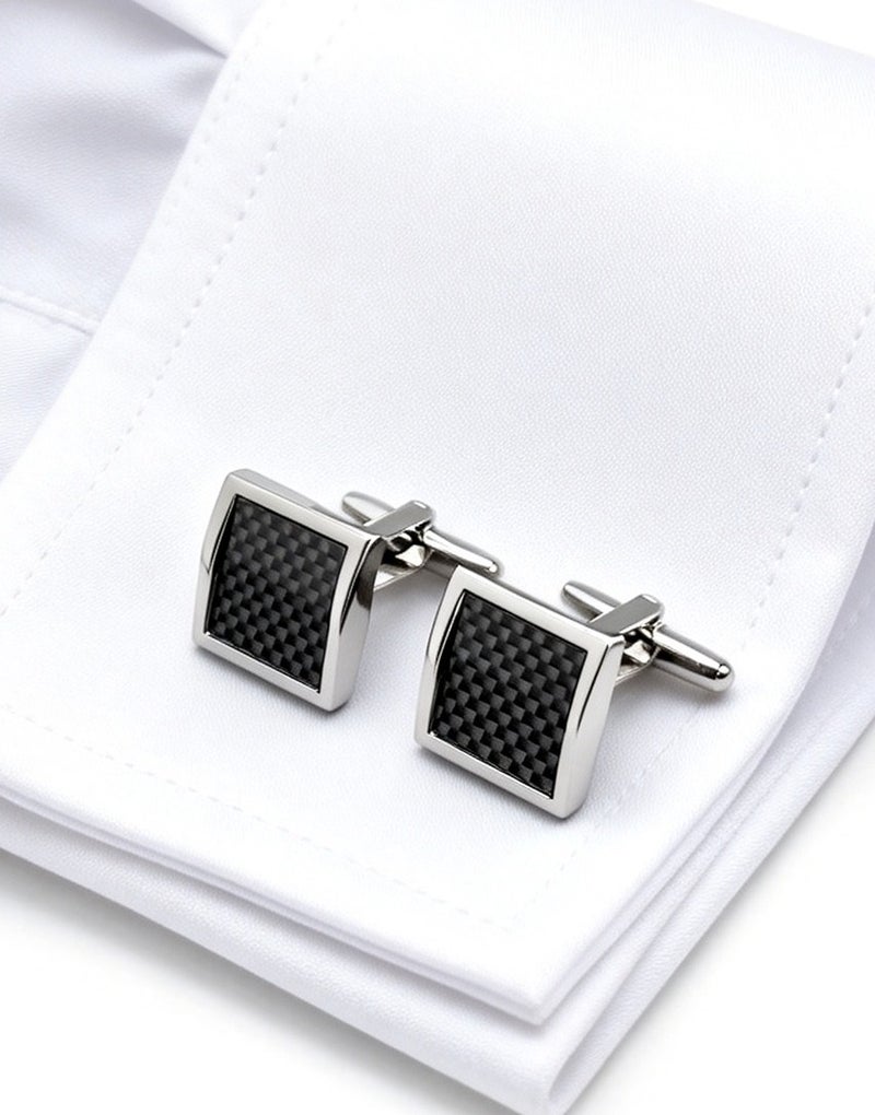 DB Innov. Cufflinks, Square Arc-Shaped Carbon Fiber Pattern Cufflinks, 2 PCS in One Set Copper Material Jewelry Specially Design for Men's Shirt Wedding Business Gift with Delicate Package Box. - Image 1