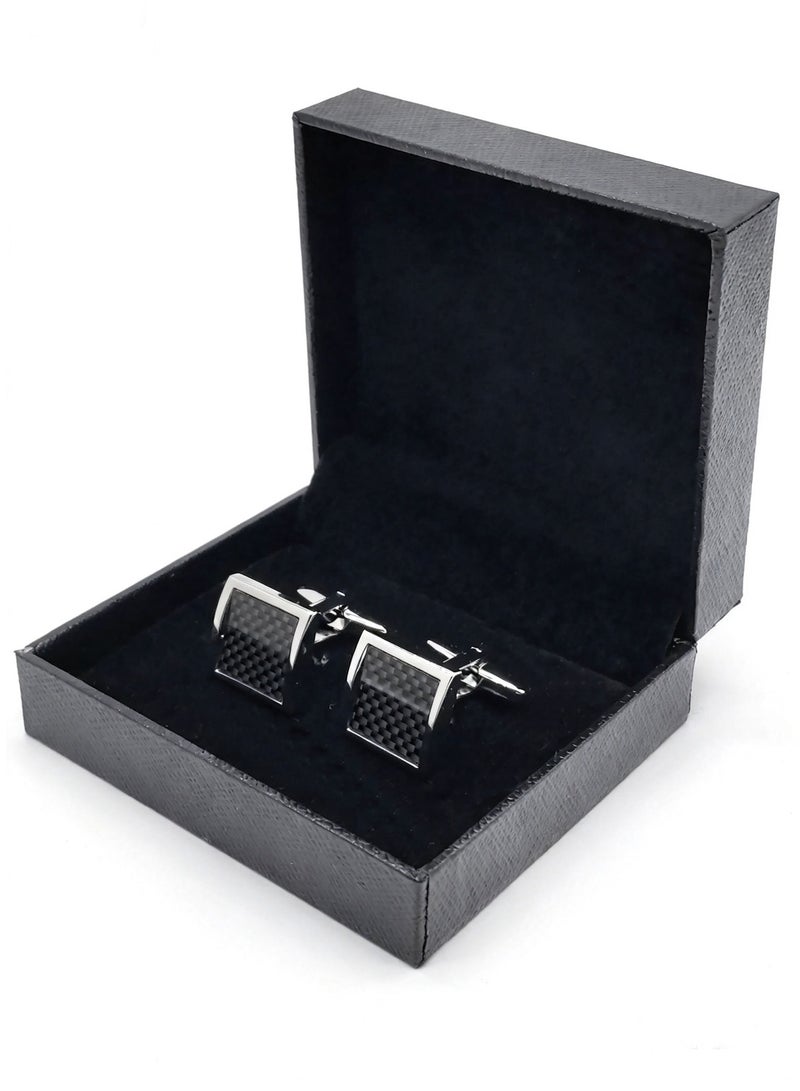 DB Innov. Cufflinks, Square Arc-Shaped Carbon Fiber Pattern Cufflinks, 2 PCS in One Set Copper Material Jewelry Specially Design for Men's Shirt Wedding Business Gift with Delicate Package Box. - Image 5