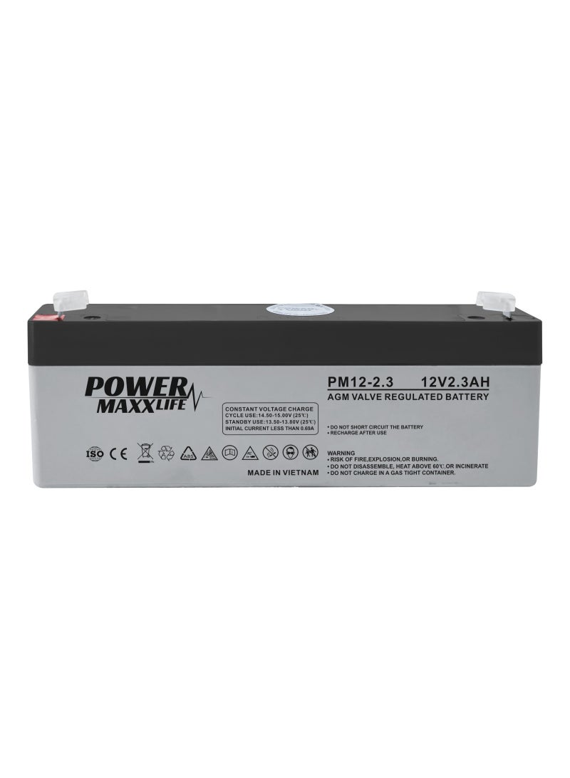 12V Battery Sealed Lead Acid Battery 12V 2.3Ah, AGM Rechargeable Maintenance-Free Power Cell for UPS, Alarm, Emergency Light, and Backup Systems | PM12-2.3