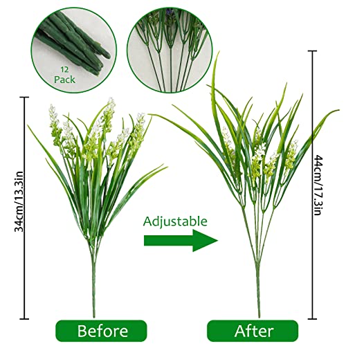 obbsie 12 Bundles Artificial Plants Outdoor, 18.2" UV Resistant Faux Monkey Grass Greenery Stems No Fade Faux Plastic Flowers Shrubs for Home Weddings Garden Porch Front Patio Office Decor- White - Image 4