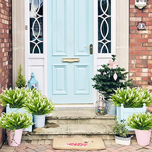 obbsie 12 Bundles Artificial Plants Outdoor, 18.2" UV Resistant Faux Monkey Grass Greenery Stems No Fade Faux Plastic Flowers Shrubs for Home Weddings Garden Porch Front Patio Office Decor- White - Image 3