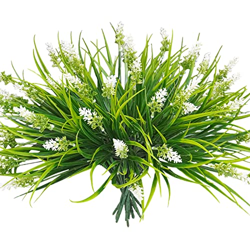 obbsie 12 Bundles Artificial Plants Outdoor, 18.2" UV Resistant Faux Monkey Grass Greenery Stems No Fade Faux Plastic Flowers Shrubs for Home Weddings Garden Porch Front Patio Office Decor- White - Image 1