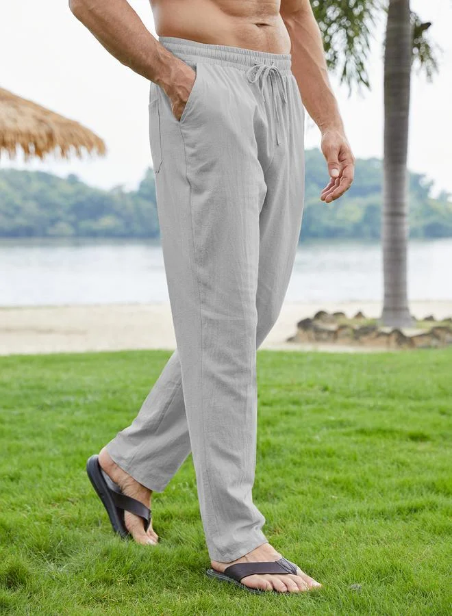 Take Two Grey Relaxed Fit Trousers with Drawstring By Noor Essentials