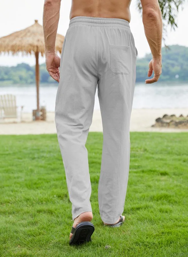 Take Two Grey Relaxed Fit Trousers with Drawstring By Noor Essentials