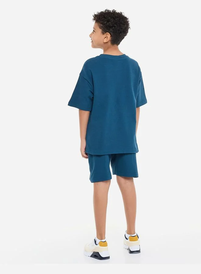 victor and jane Victor And Jane Boys Teal Panelled Oversized T-Shirt and Shorts Set