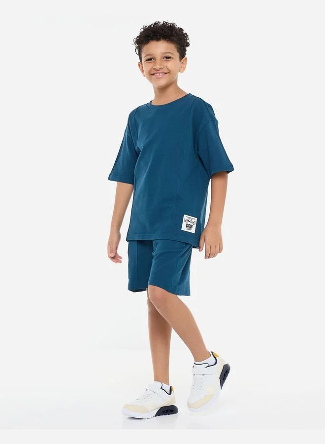 victor and jane Victor And Jane Boys Teal Panelled Oversized T-Shirt and Shorts Set