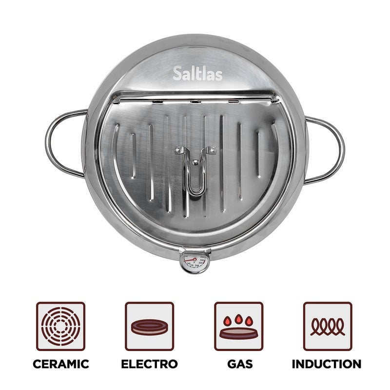 Saltlas Deep Fryer Pot (Â°F), 11"/4.4Qt (4.2 L) Extra Large Tempura Frying Pot with Lid, 304 Stainless Steel Fry Pot with Fahrenheit Thermometer and Oil Drip Drain Rack - Image 4