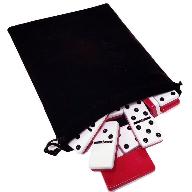 Marion Domino Double Six 6 Two Tone Red and White Tiles Jumbo Tournament Professional Size with Spinners in Black Elegant Velvet Bag - Image 3