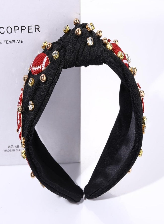 سيالكسهيني طوق رأس لكرة القدم من CEALXHENY للنساء، مزين بالخرز وأحجار الراين والكريستال، طوق شعر معقود، مزين بالجواهر، طوق رأس مزين بعقدة علوية ليوم المباراة، إكسسوارات شعر لأمهات لاعبي كرة القدم (أسود) - Image 3