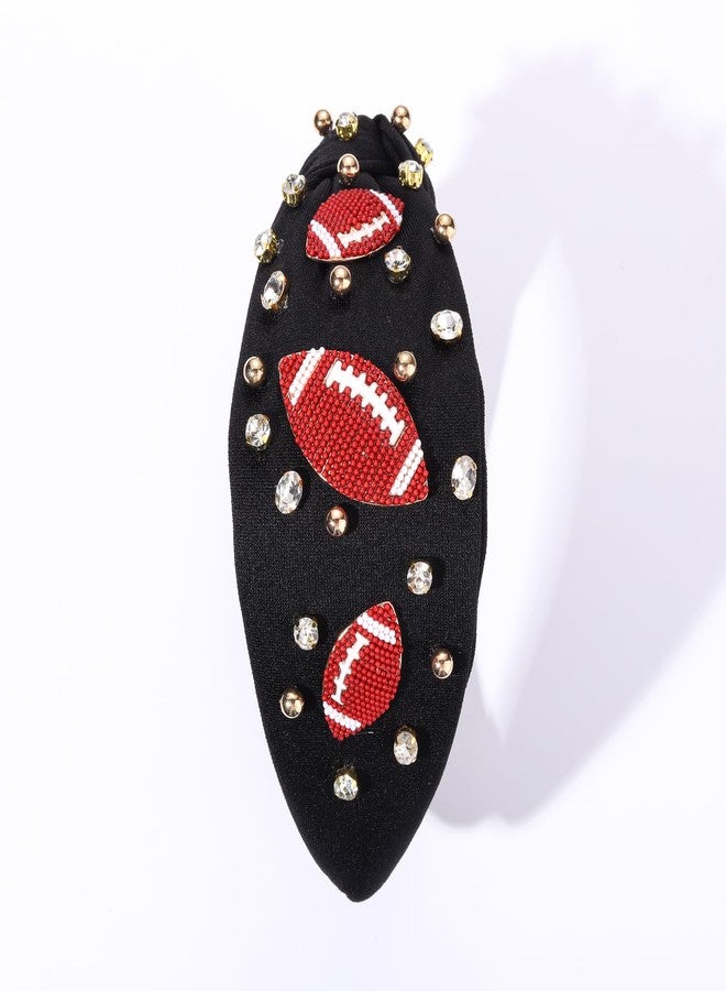 سيالكسهيني طوق رأس لكرة القدم من CEALXHENY للنساء، مزين بالخرز وأحجار الراين والكريستال، طوق شعر معقود، مزين بالجواهر، طوق رأس مزين بعقدة علوية ليوم المباراة، إكسسوارات شعر لأمهات لاعبي كرة القدم (أسود) - Image 5