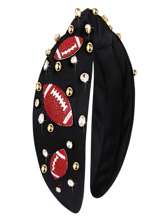 سيالكسهيني طوق رأس لكرة القدم من CEALXHENY للنساء، مزين بالخرز وأحجار الراين والكريستال، طوق شعر معقود، مزين بالجواهر، طوق رأس مزين بعقدة علوية ليوم المباراة، إكسسوارات شعر لأمهات لاعبي كرة القدم (أسود) - Image 1