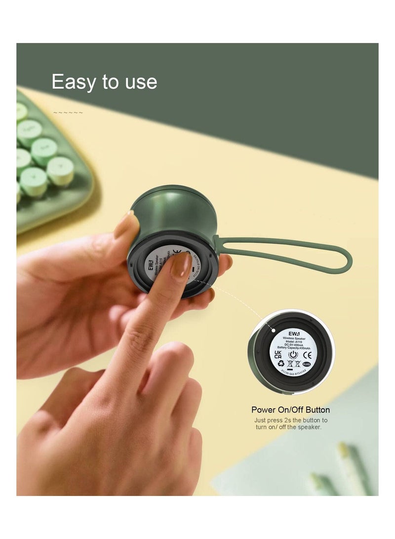 EWA مكبر صوت بلوتوث صغير EWA A119 مع حبل IPX7 مقاوم للماء ومكبر صوت لاسلكي محمول للمنزل والمكتب والسفر والخارج (أخضر) - Image 4