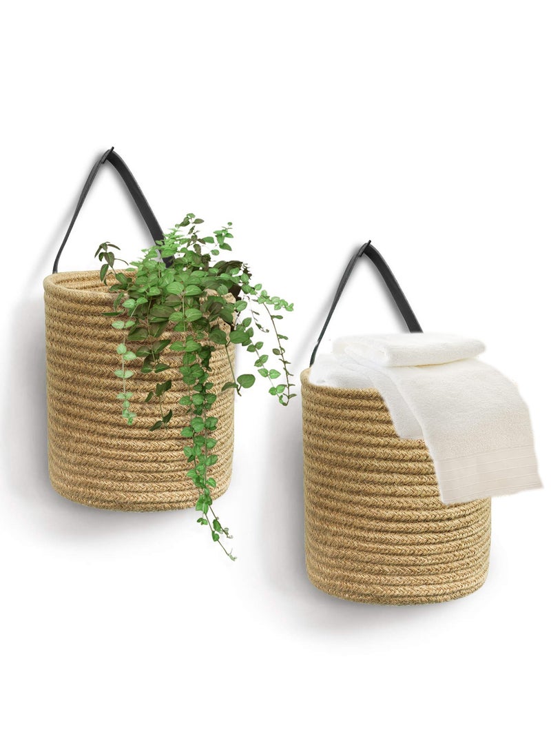 Zikra , 2pack Wall Hanging Rope Basket, Small Woven Bathroom Dirty Clothes Basket, Fern Hanging Rope Basket, Flower Basket Decor Set Boho - Image 1
