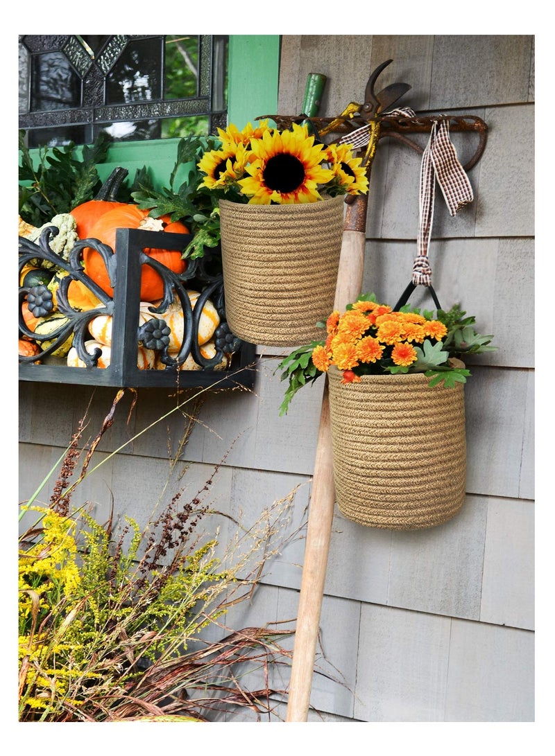 Zikra , 2pack Wall Hanging Rope Basket, Small Woven Bathroom Dirty Clothes Basket, Fern Hanging Rope Basket, Flower Basket Decor Set Boho - Image 5