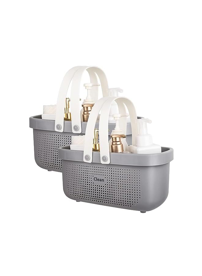 Raxoom Supplies Caddy,2 Pack Shower Caddy Basket Tote,Plastic Storage Basket with Handle Portable Organizer Basket Bin for Bathroom Kitchen Dorm Room Bedroom Toiletry Laundry Pool Beach(Grey) - Image 2