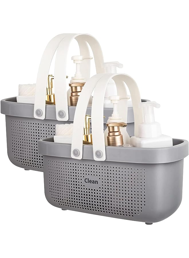 Raxoom Supplies Caddy,2 Pack Shower Caddy Basket Tote,Plastic Storage Basket with Handle Portable Organizer Basket Bin for Bathroom Kitchen Dorm Room Bedroom Toiletry Laundry Pool Beach(Grey) - Image 1