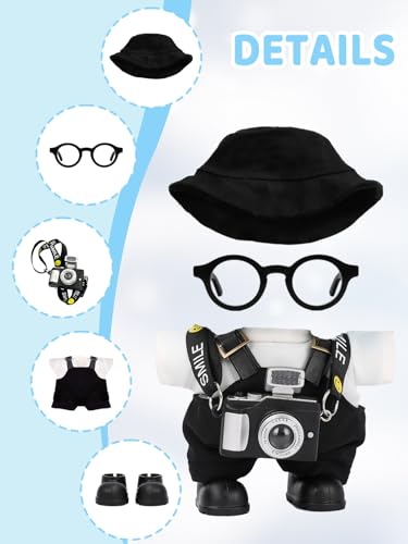 VVQUI Clothes for LABUBU 17cm Doll NO Doll 6Piece Set Hat Overalls Shirt Camera Glasses Shoes Outfit for LABUBU Premium Dolls Accessories for LABUBU Black - Image 5