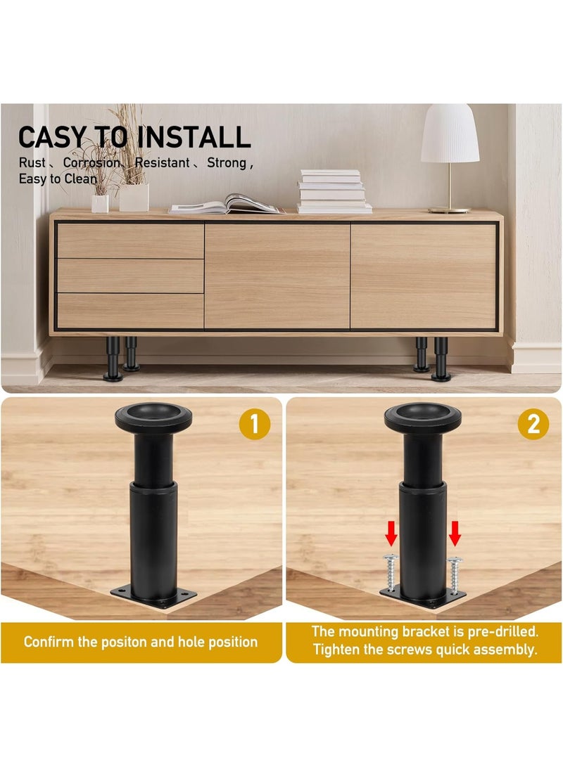 4 أرجل ذات قاعدة سريرية/أرضية صلبة قابلة للتعديل، أرجل ذات أثاث معدني، مناسبة على سرير/أريكة/خزانة/خزانة/منضدة، وما إلى ذلك، أرجل بديلة (80-120 ملم)، أسود - Image 2