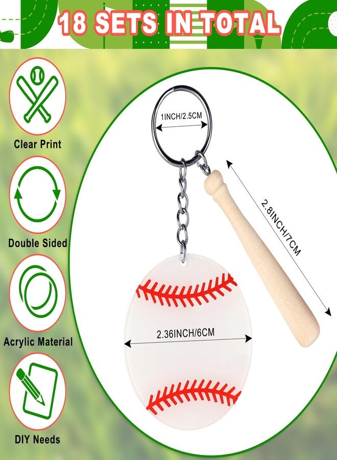 ROLYTA 18 Pcs Baseball Keychain,Acrylic Baseball Keychain Blanks Kit with Mini Wooden Handle,White Baseball Bag Tag for DIY Boy Baseball Team Sports Party Favor - Image 2