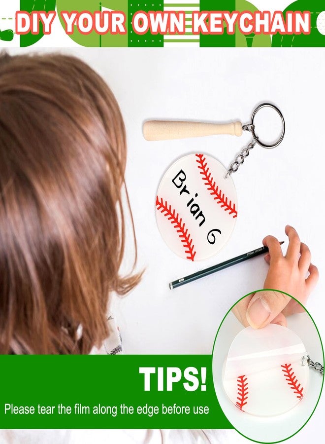 ROLYTA 18 Pcs Baseball Keychain,Acrylic Baseball Keychain Blanks Kit with Mini Wooden Handle,White Baseball Bag Tag for DIY Boy Baseball Team Sports Party Favor - Image 4