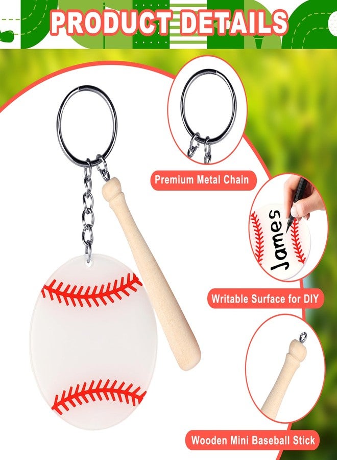ROLYTA 18 Pcs Baseball Keychain,Acrylic Baseball Keychain Blanks Kit with Mini Wooden Handle,White Baseball Bag Tag for DIY Boy Baseball Team Sports Party Favor - Image 3
