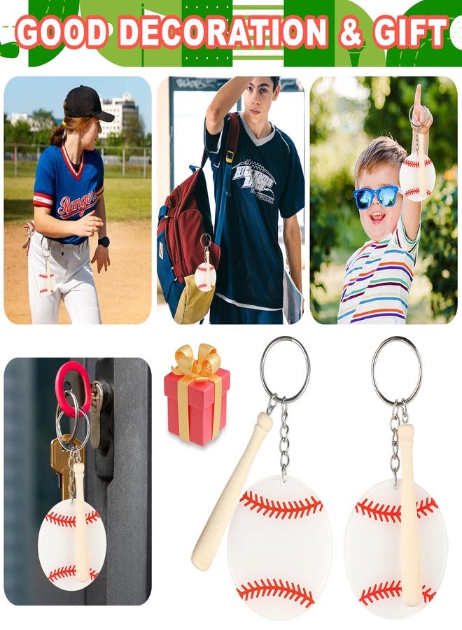 ROLYTA 18 Pcs Baseball Keychain,Acrylic Baseball Keychain Blanks Kit with Mini Wooden Handle,White Baseball Bag Tag for DIY Boy Baseball Team Sports Party Favor - Image 5