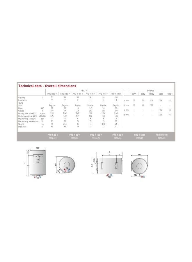 أريستون Ariston Electric Water Heater 80 Litter Horizontal Pro-R Italy WHITE - Image 2