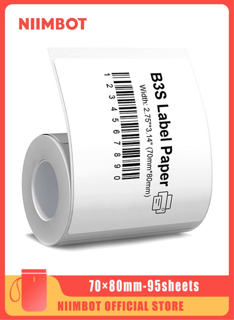 NIIMBOT B3S Label Printer, 70x80mmThermal Sticker Label Paper, Waterproof, Tear-Proof Thermal Label Paper, 1 Roll of 95 Self-Adhesive Printer Labels, White - Image 1