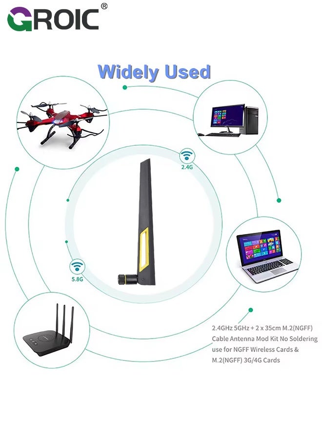 GROIC 2 Pcs 2.4G/5.8G Dual-Band High Gain 10dBi WiFi Antenna – Foldable SMA Connector for PC, Laptop, Routers, Wireless Cards & FPV Drones (Black) - Image 5