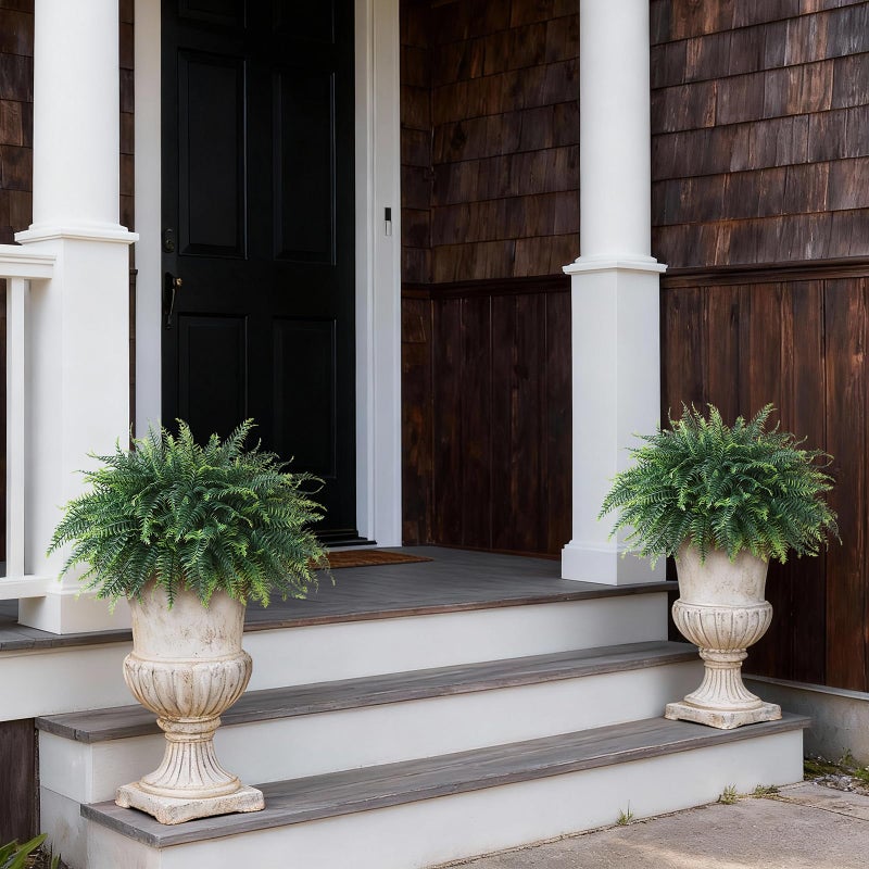 FOTEEWL Artificial Ferns Potted Plant for Front Door Decoration - 2 Sets UV Resistant Realistic Bush Faux Greenery Fern Potted Fake Plants for Home Garden Porch Farmhouse Decor - Image 3