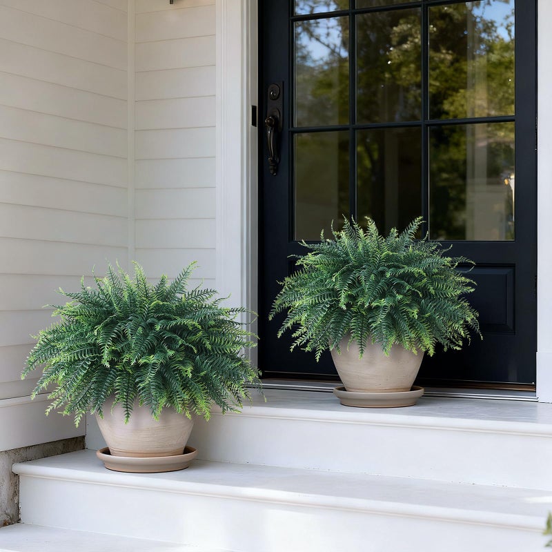 FOTEEWL Artificial Ferns Potted Plant for Front Door Decoration - 2 Sets UV Resistant Realistic Bush Faux Greenery Fern Potted Fake Plants for Home Garden Porch Farmhouse Decor - Image 4