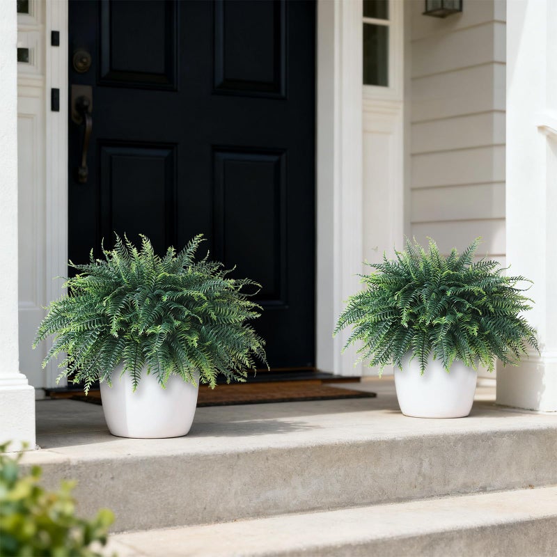 FOTEEWL Artificial Ferns Potted Plant for Front Door Decoration - 2 Sets UV Resistant Realistic Bush Faux Greenery Fern Potted Fake Plants for Home Garden Porch Farmhouse Decor - Image 2