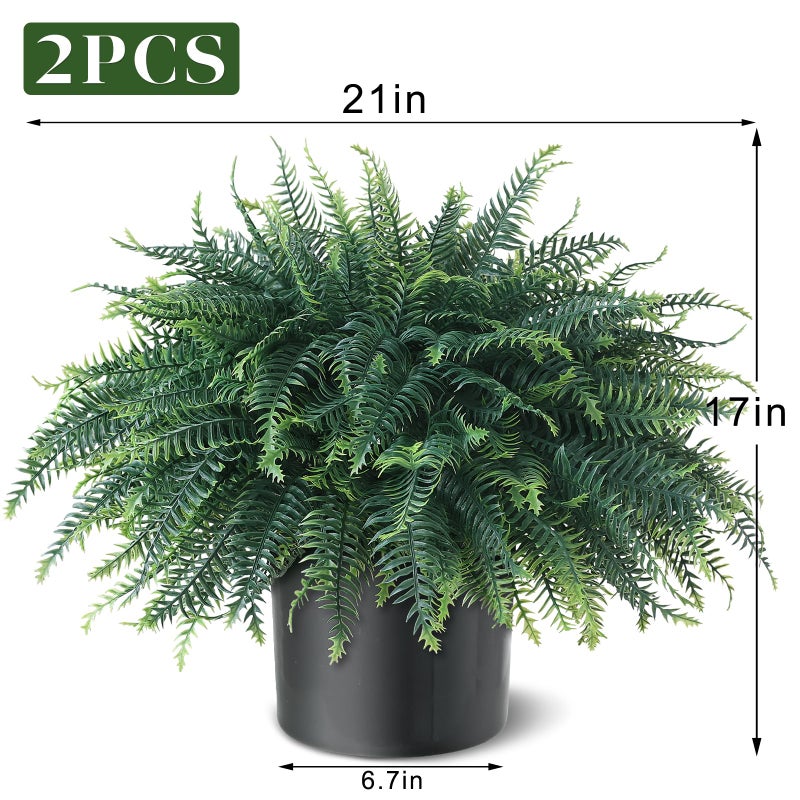 FOTEEWL Artificial Ferns Potted Plant for Front Door Decoration - 2 Sets UV Resistant Realistic Bush Faux Greenery Fern Potted Fake Plants for Home Garden Porch Farmhouse Decor - Image 5