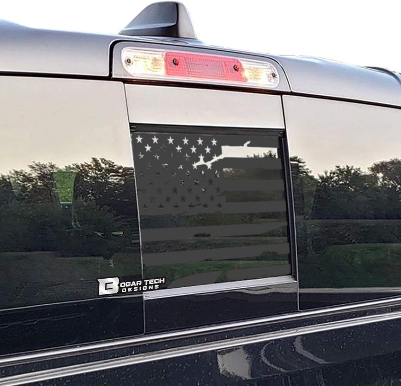 Bogar Tech Designs Distressed American Flag Rear Window Sticker for Dodge Ram 2009-2021 - Matte Black - Image 1