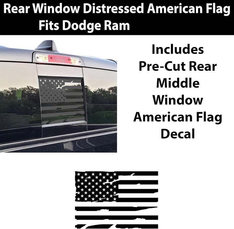 Bogar Tech Designs Distressed American Flag Rear Window Sticker for Dodge Ram 2009-2021 - Matte Black - Image 4