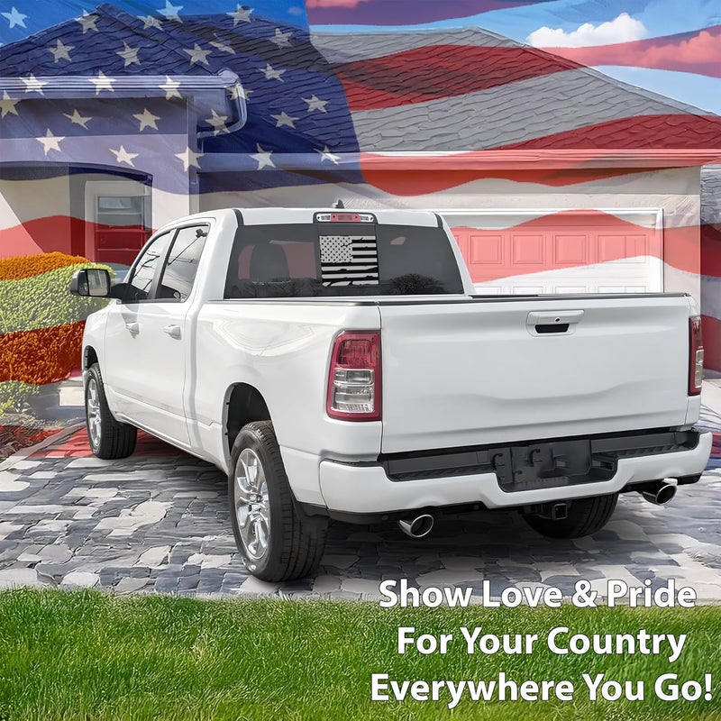Bogar Tech Designs Distressed American Flag Rear Window Sticker for Dodge Ram 2009-2021 - Matte Black - Image 2