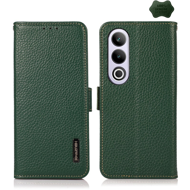 HuHa Protective Cover For OnePlus CE4 5G Global KHAZNEH Side-Magnetic Litchi Genuine Leather RFID Phone Case(Green) - Image 1