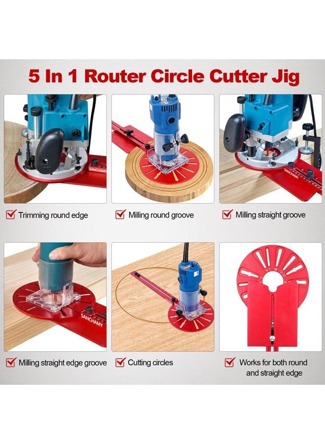 Sanchamy 5 In 1 Router Circle Cutting Jig For Cutting/Routing Circle,Aluminum Router Milling Groove Bracket for Straight Or Cylindrical Edges,Adjustable Router Jig and Guide for Woodworking Edging Projects - Image 2