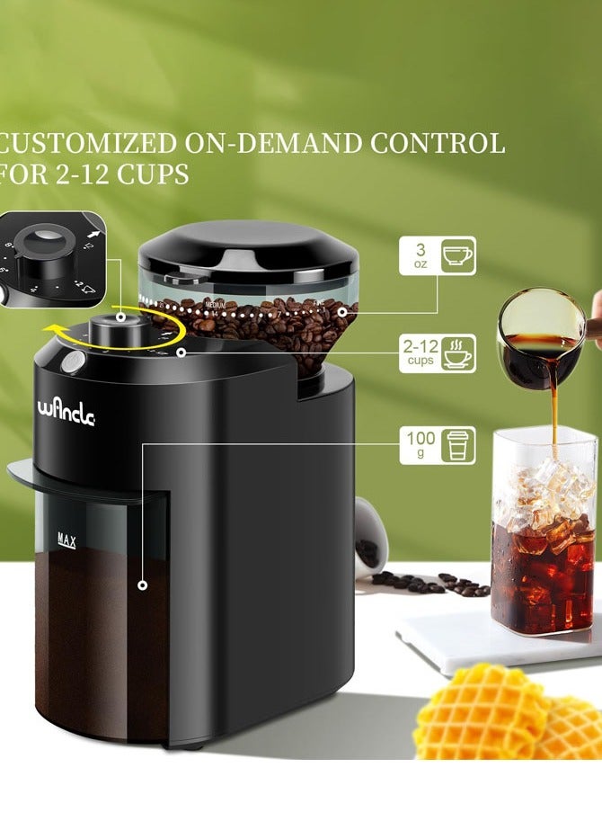 wancle Professional Burr Coffee Grinder | 28 Precision Settings & 200W Electric Coffee Grinder for Espresso, French Press, and Turkish Coffee,Black - Image 2