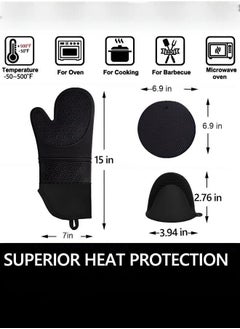 DOUGEI Extra Long Oven Mitts and Pot Holders Sets: Heat Resistant Silicone Mittens with Mini Gloves Hot Pads Potholders for Kitchen Baking Cooking, Quilted Liner, Black, Pack of 6  - Image 5