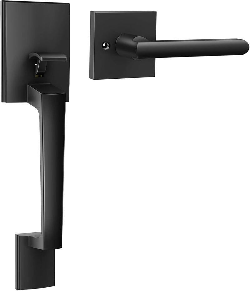 Ohuhu Heavy Duty Matte Black Front Door Handle Lock Set - Single Cylinder Reversible Lever - Image 1