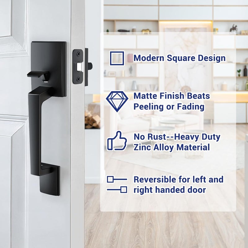 Ohuhu Heavy Duty Matte Black Front Door Handle Lock Set - Single Cylinder Reversible Lever - Image 5