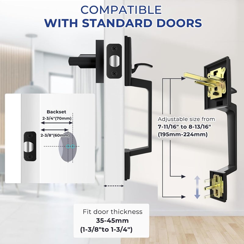 Ohuhu Heavy Duty Matte Black Front Door Handle Lock Set - Single Cylinder Reversible Lever - Image 3